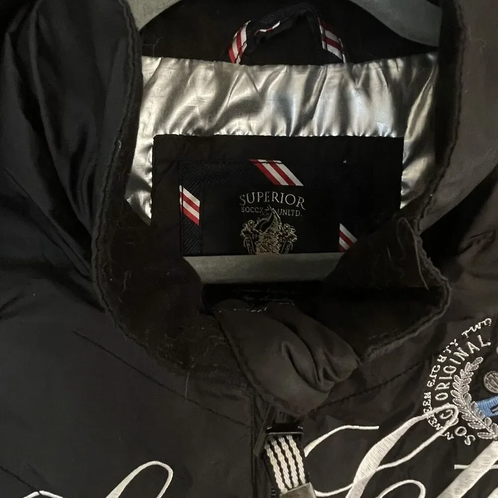 Soccx Black Size L Women Royal Tennis European Vest Zip On Hood Lined Embroidery